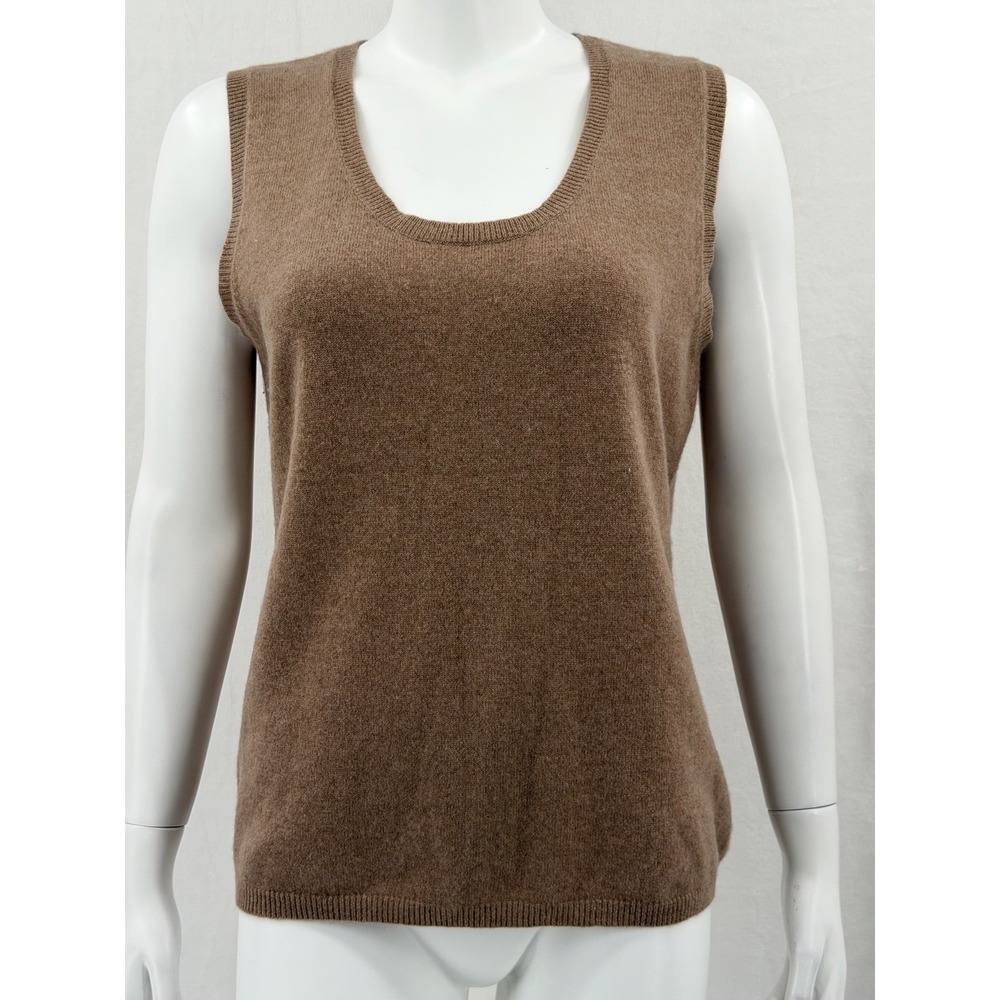 Harrods Sweater Womens Large Brown 100% Cashmere Knit‎ Sleeveless Quiet Luxury